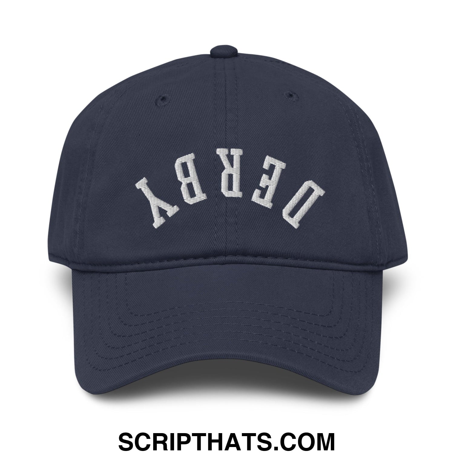 Upside Down Derby Embroidered Baseball Dad Hat Navy