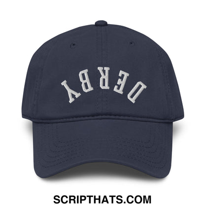 Upside Down Derby Embroidered Baseball Dad Hat Navy