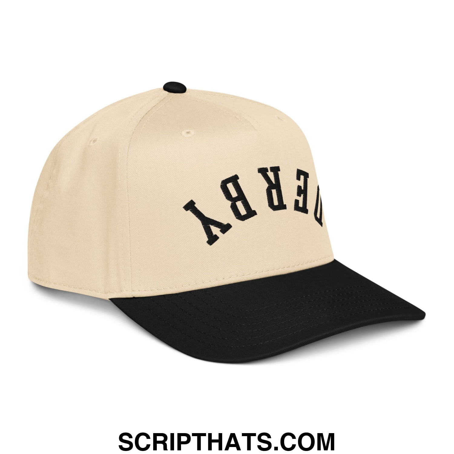 Upside Down Derby Embroidered Baseball Snapback Hat Black Natural