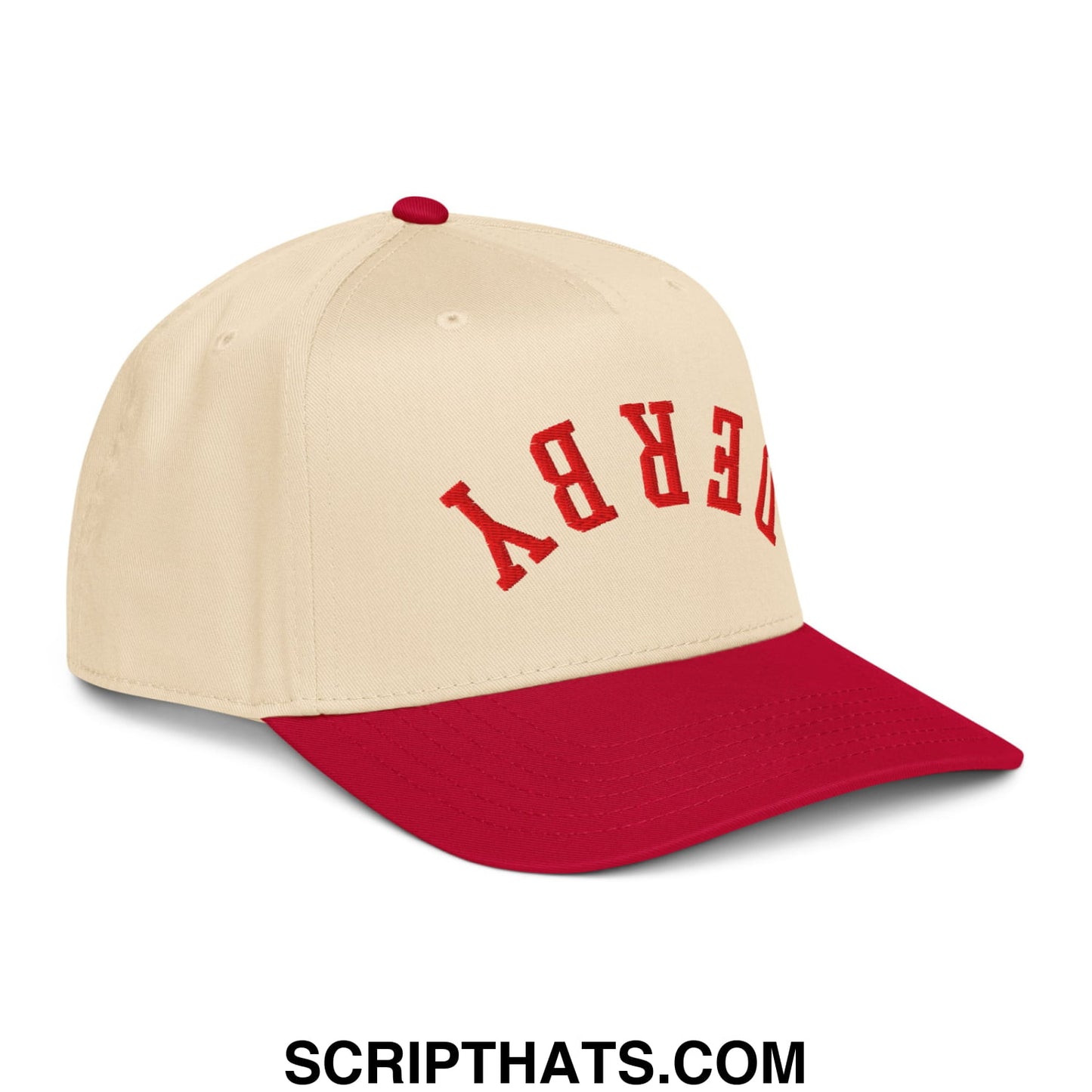 Upside Down Derby Embroidered Baseball Snapback Hat Red Natural