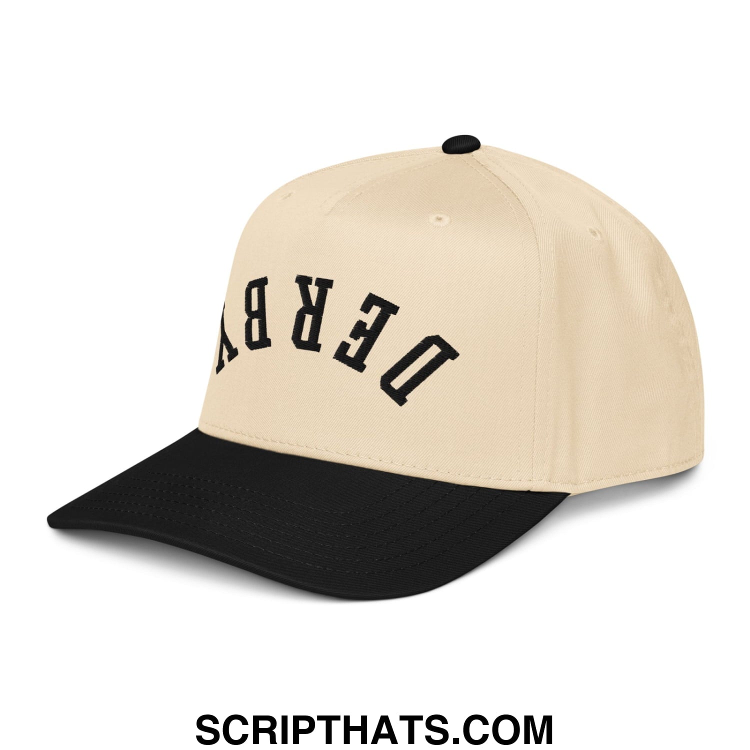 Upside Down Derby Embroidered Baseball Snapback Hat Black Natural
