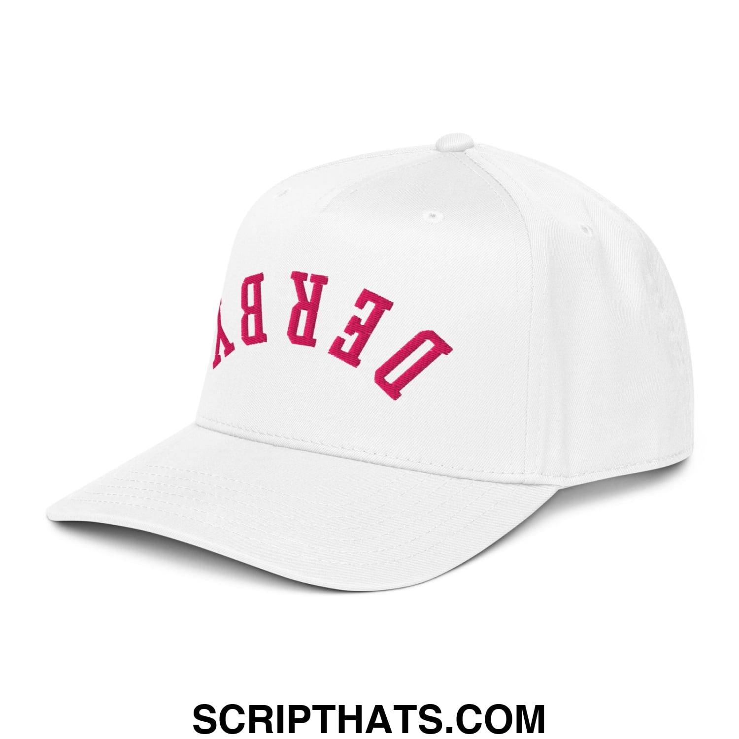 Upside Down Derby Embroidered Baseball Snapback Hat White