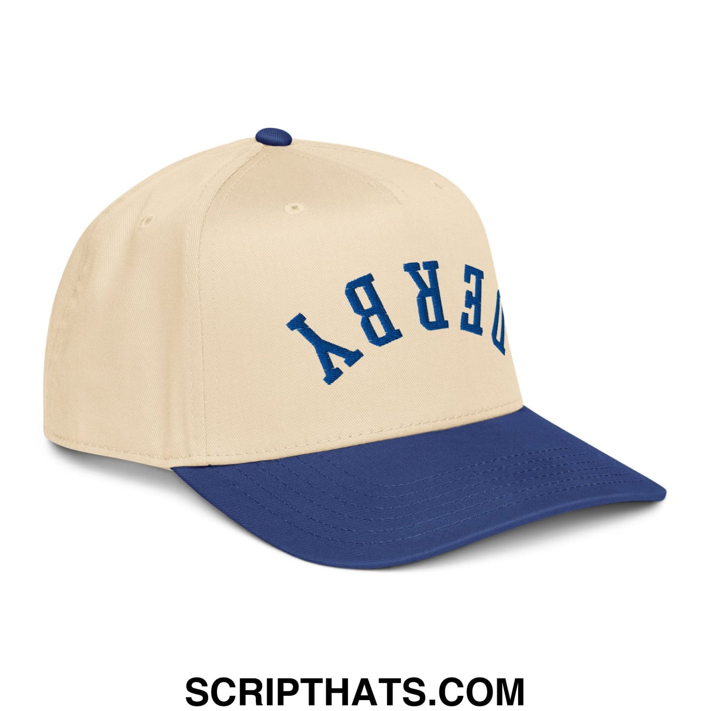 Upside Down Derby Embroidered Baseball Snapback Hat Royal Natural