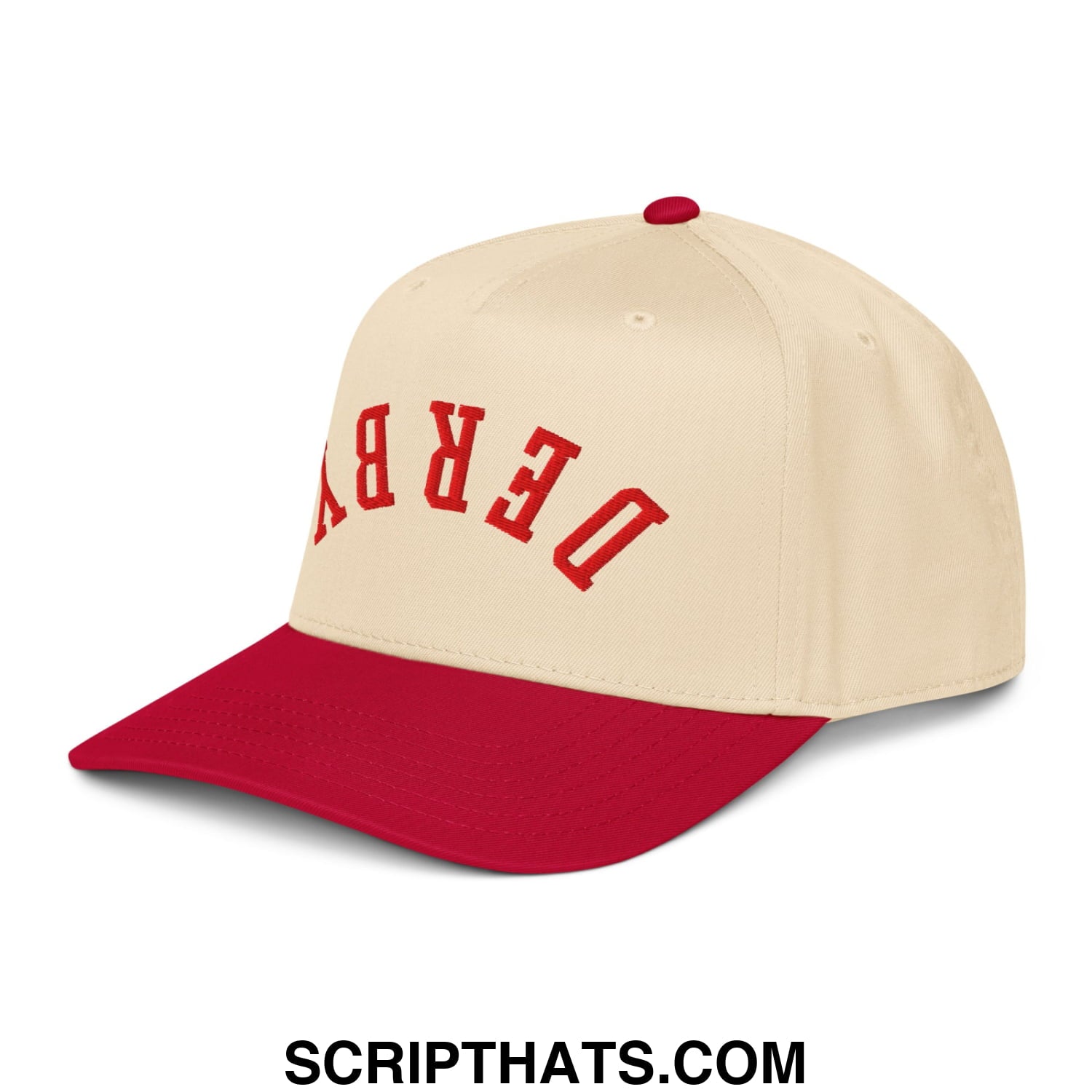 Upside Down Derby Embroidered Baseball Snapback Hat Red Natural