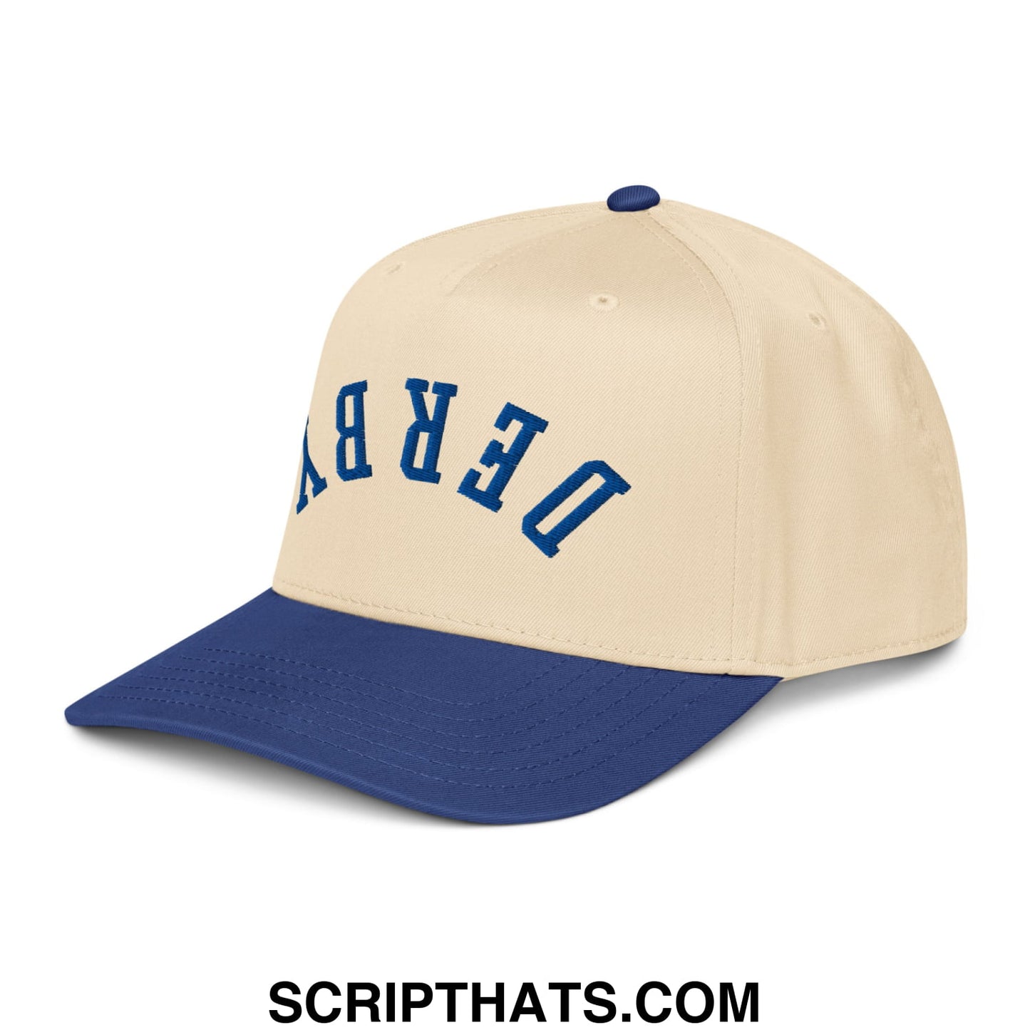 Upside Down Derby Embroidered Baseball Snapback Hat Royal Natural