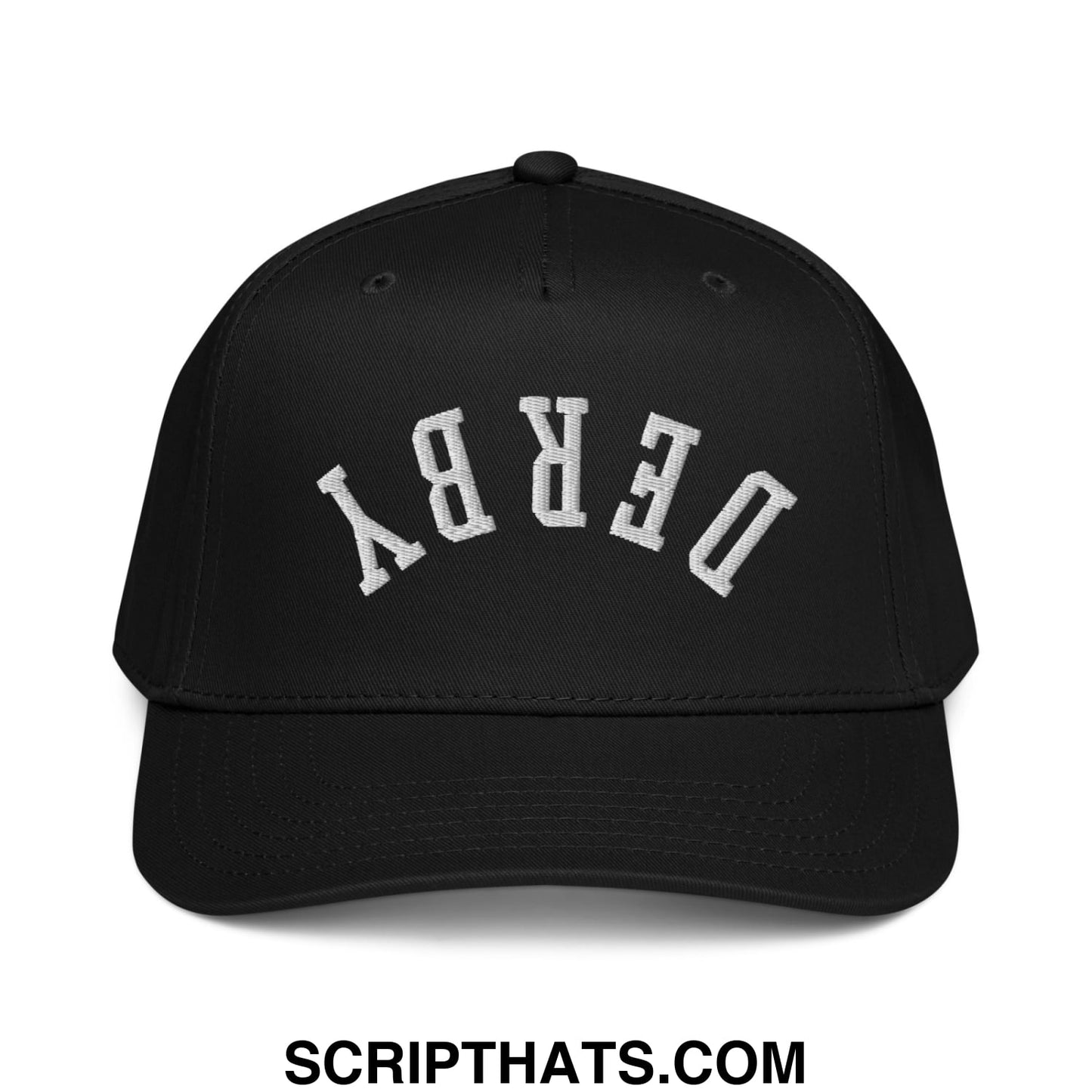 Upside Down Derby Embroidered Baseball Snapback Hat Black