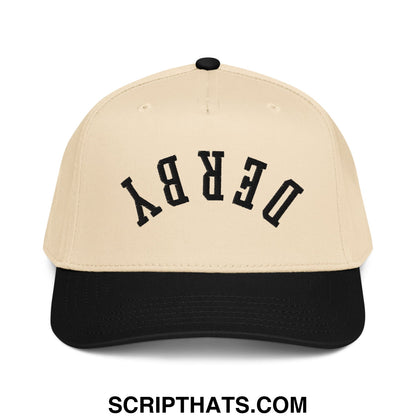 Upside Down Derby Embroidered Baseball Snapback Hat Black Natural