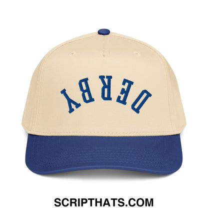 Upside Down Derby Embroidered Baseball Snapback Hat Royal Natural