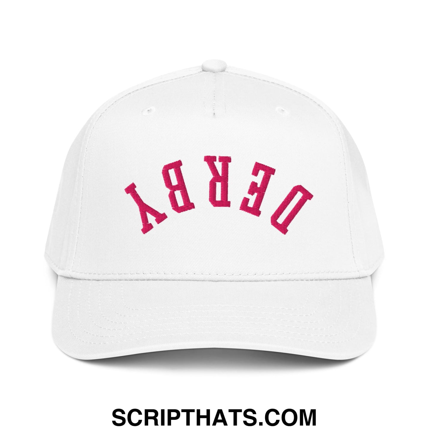 Upside Down Derby Embroidered Baseball Snapback Hat White