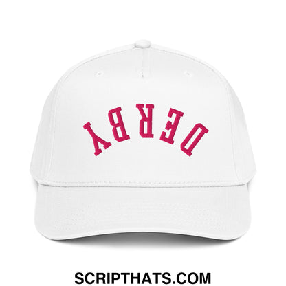 Upside Down Derby Embroidered Baseball Snapback Hat White