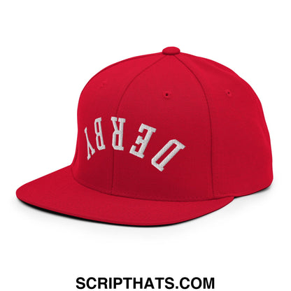 Upside Down Derby Embroidered Flat Bill Brim Snapback Hat Red
