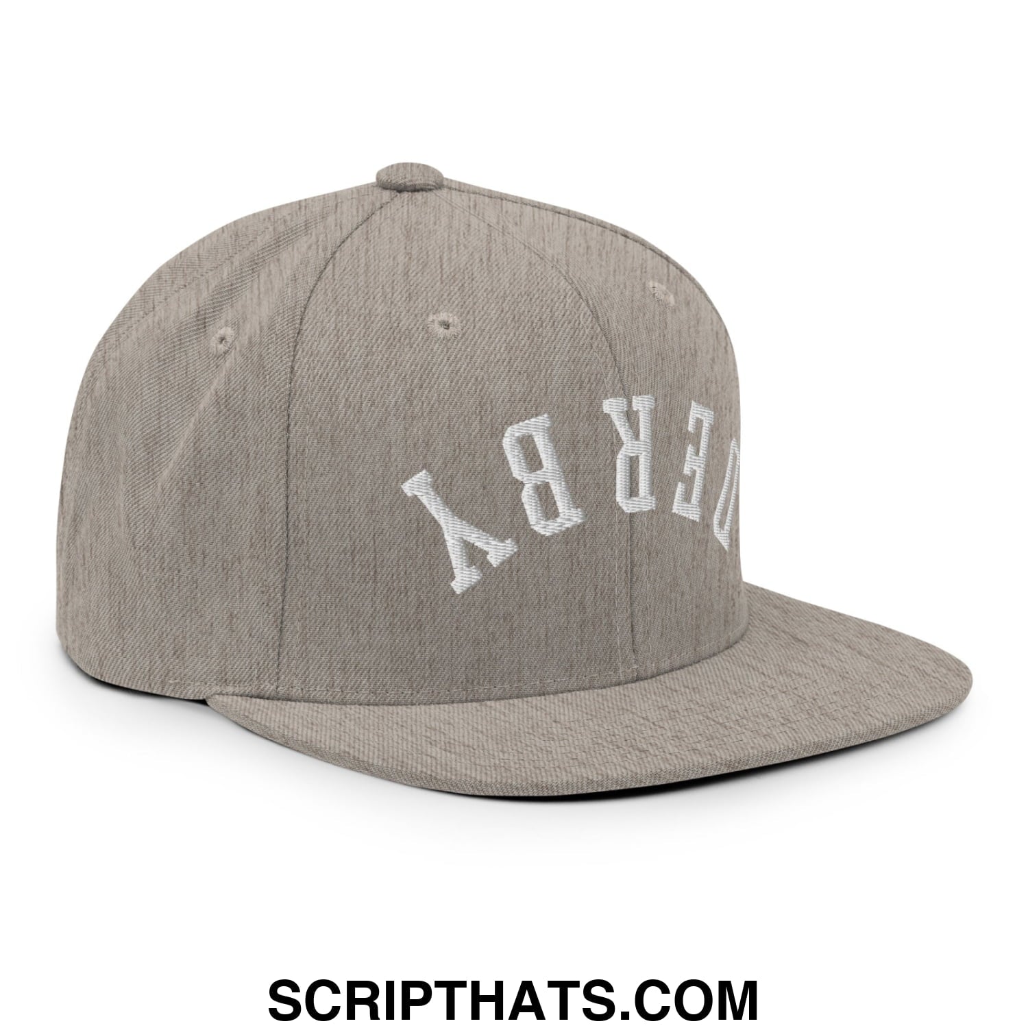Upside Down Derby Embroidered Flat Bill Brim Snapback Hat Heather Grey