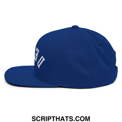 Upside Down Derby Embroidered Flat Bill Brim Snapback Hat Royal Blue