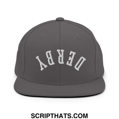 Upside Down Derby Embroidered Flat Bill Brim Snapback Hat Dark Grey