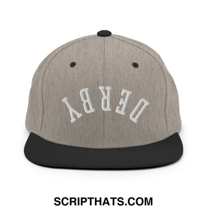 Upside Down Derby Embroidered Flat Bill Brim Snapback Hat Heather Black