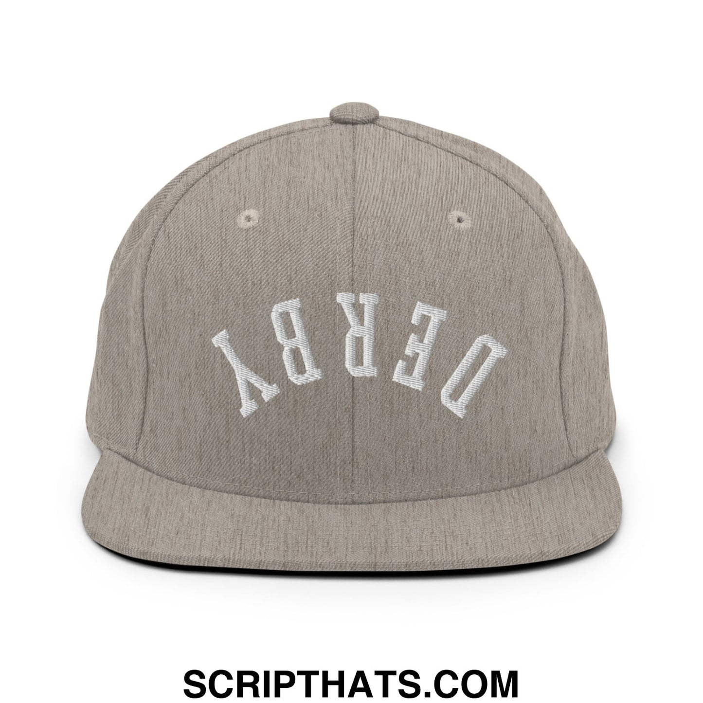 Upside Down Derby Embroidered Flat Bill Brim Snapback Hat Heather Grey