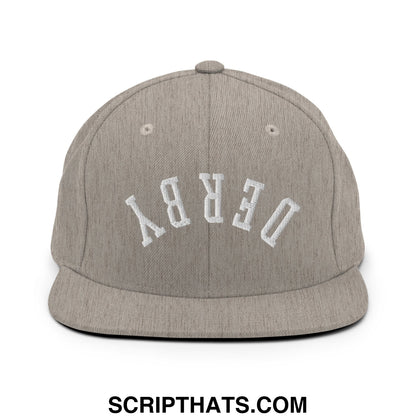 Upside Down Derby Embroidered Flat Bill Brim Snapback Hat Heather Grey