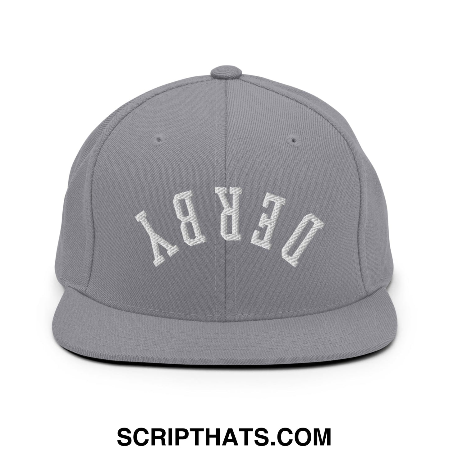 Upside Down Derby Embroidered Flat Bill Brim Snapback Hat Silver