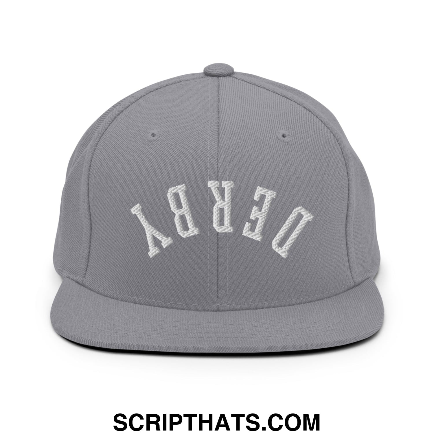 Upside Down Derby Embroidered Flat Bill Brim Snapback Hat Silver