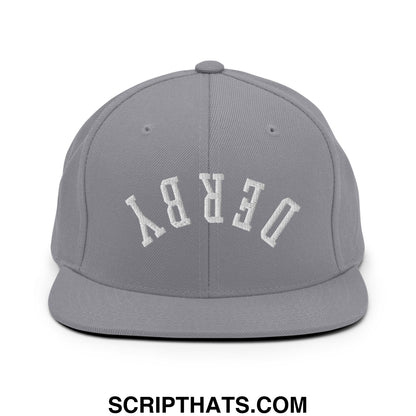 Upside Down Derby Embroidered Flat Bill Brim Snapback Hat Silver