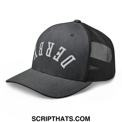 Upside Down Derby Embroidered Mesh Trucker Hat Dark Heather Gray