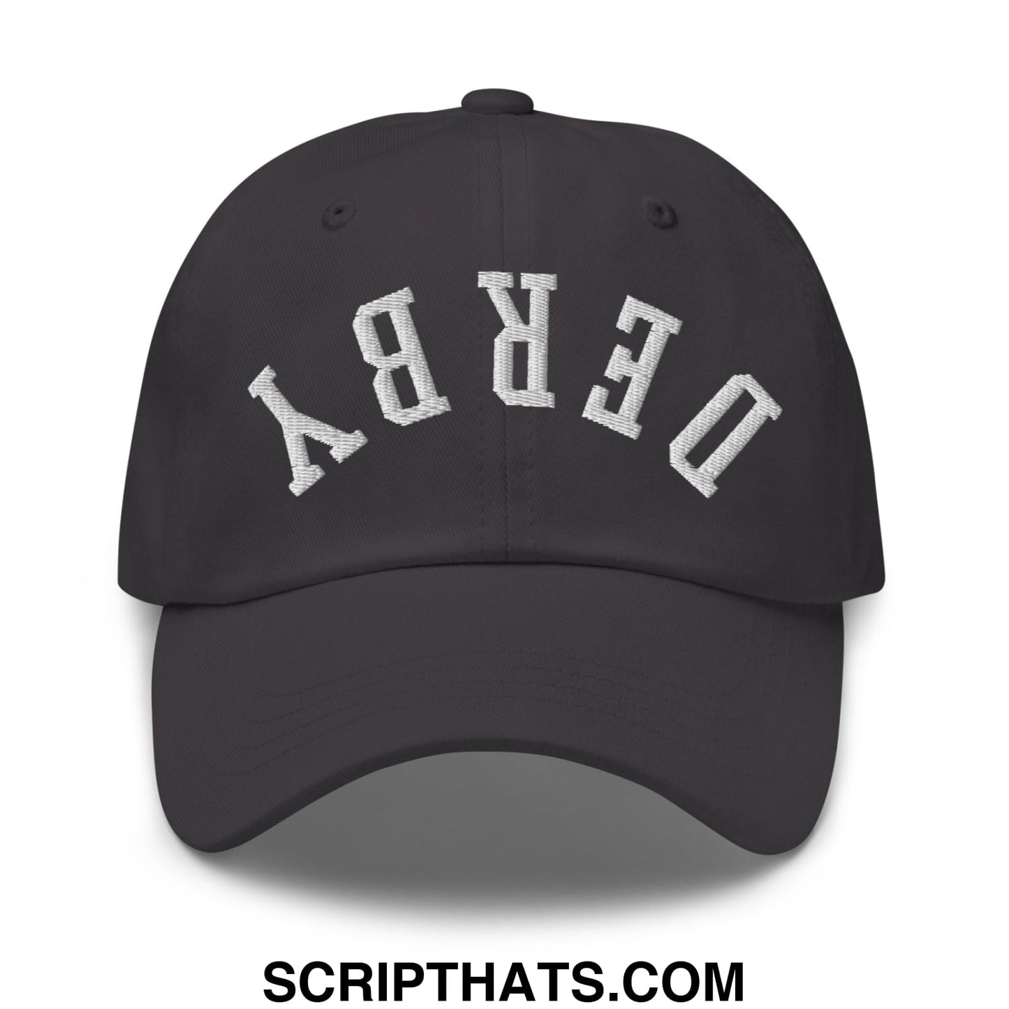 Upside Down Derby Embroidered Unstructured Dad Hat Dark Grey