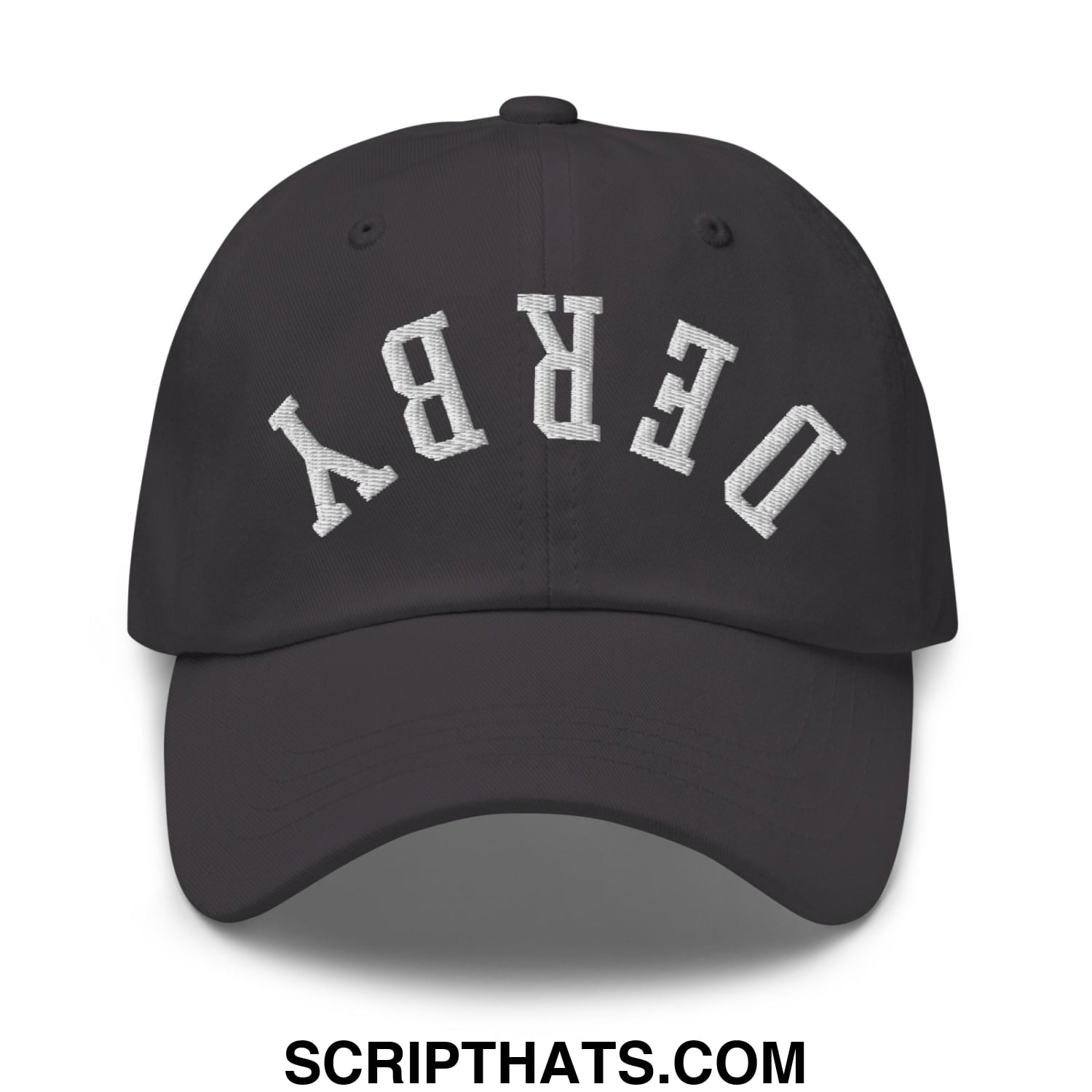 Upside Down Derby Embroidered Unstructured Dad Hat Dark Grey