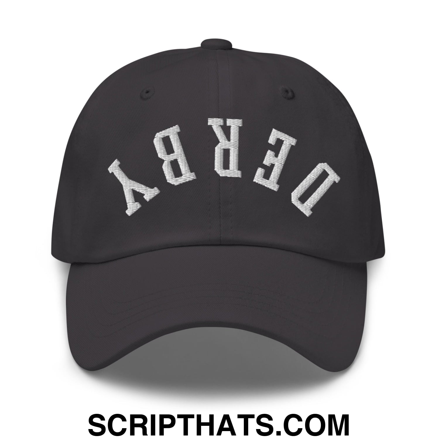 Upside Down Derby Embroidered Unstructured Dad Hat Dark Grey
