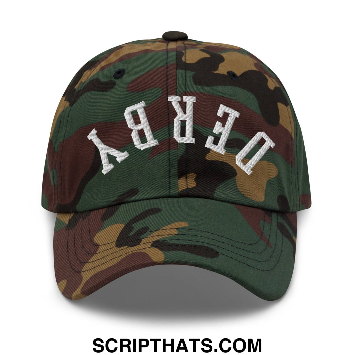 Upside Down Derby Embroidered Unstructured Dad Hat Green Camo