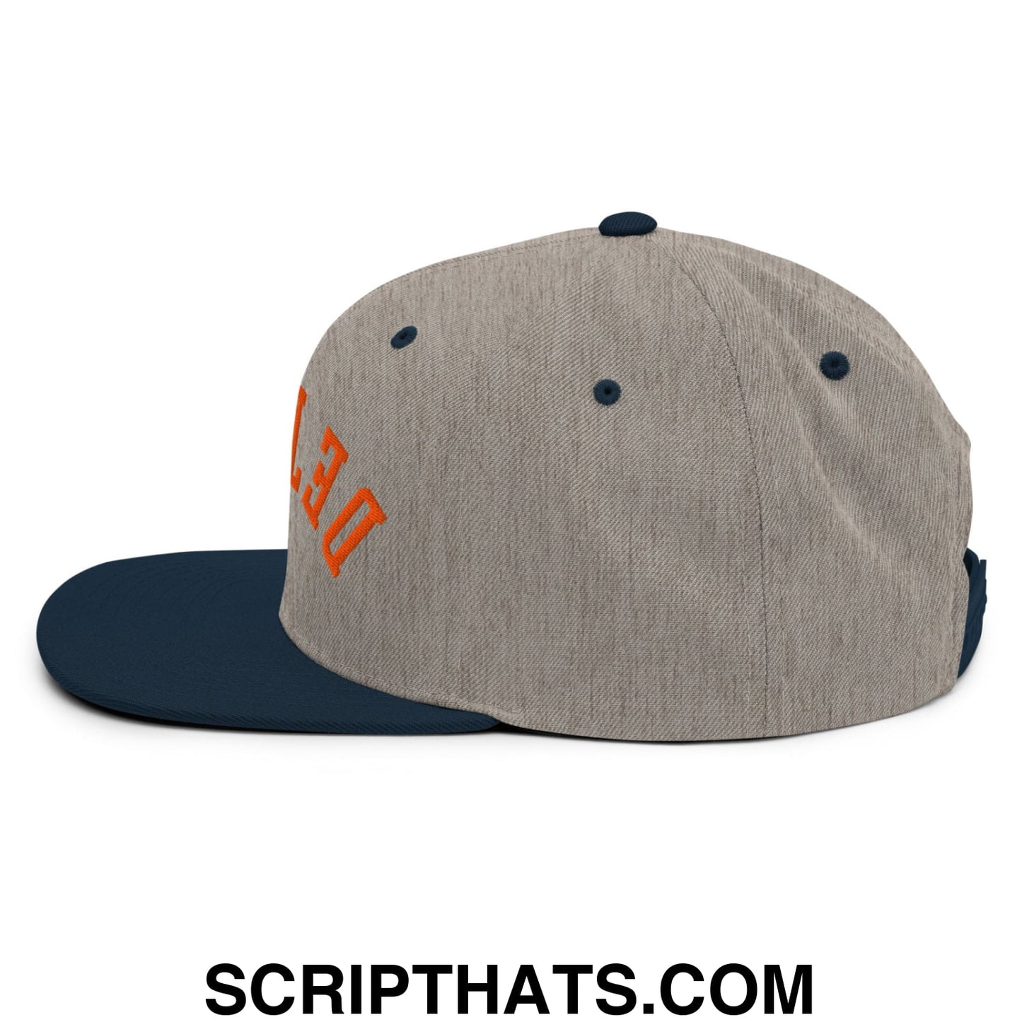 Upside Down Detroit Baseball Embroidered Flat Bill Brim Snapback Hat Heather Grey Navy