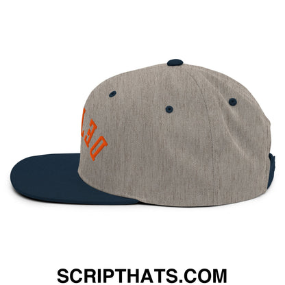 Upside Down Detroit Baseball Embroidered Flat Bill Brim Snapback Hat Heather Grey Navy