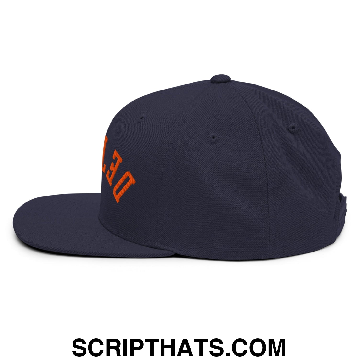 Upside Down Detroit Baseball Embroidered Flat Bill Brim Snapback Hat Navy