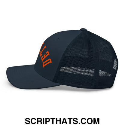 Upside Down Detroit Baseball Embroidered Mesh Trucker Hat Navy