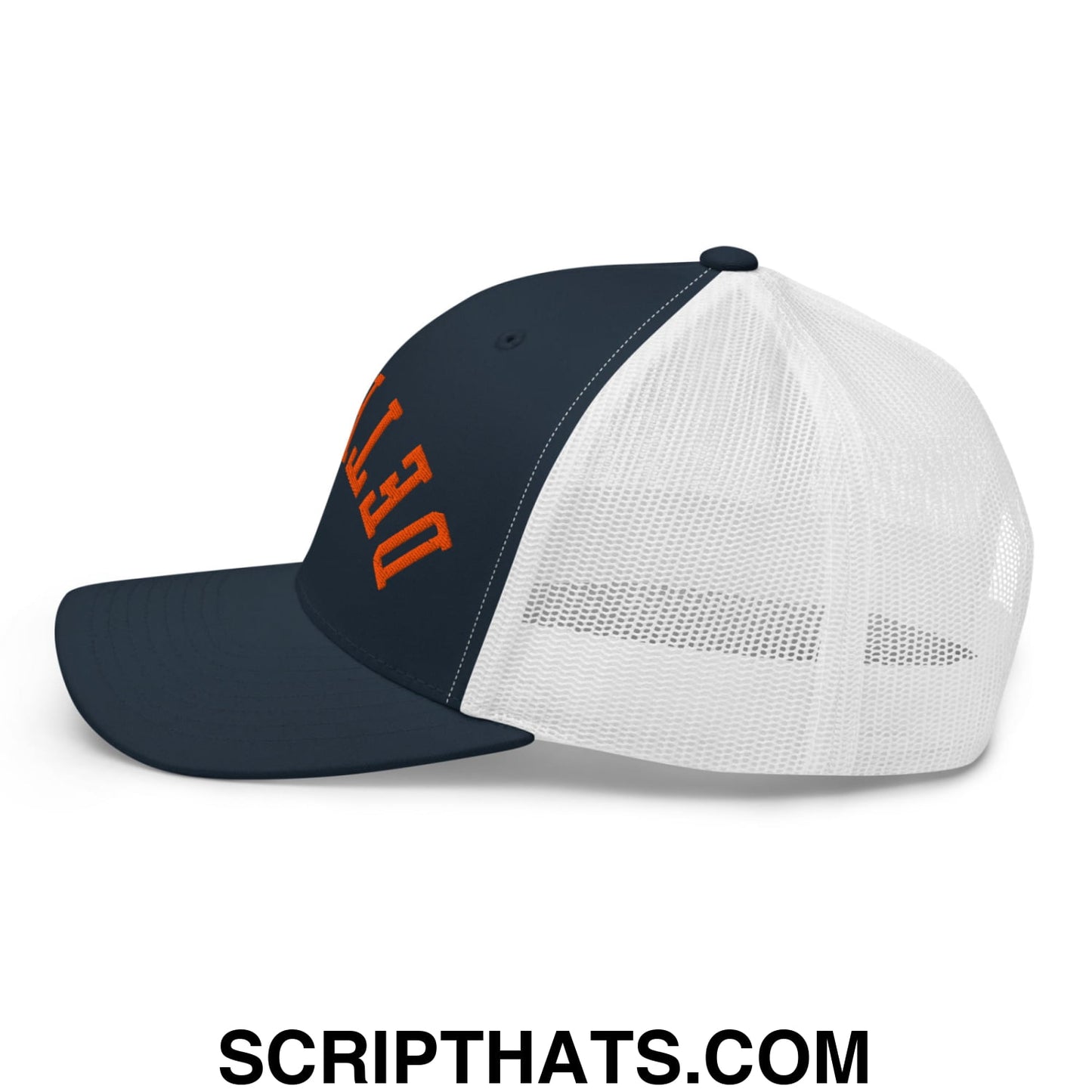 Upside Down Detroit Baseball Embroidered Mesh Trucker Hat Navy White