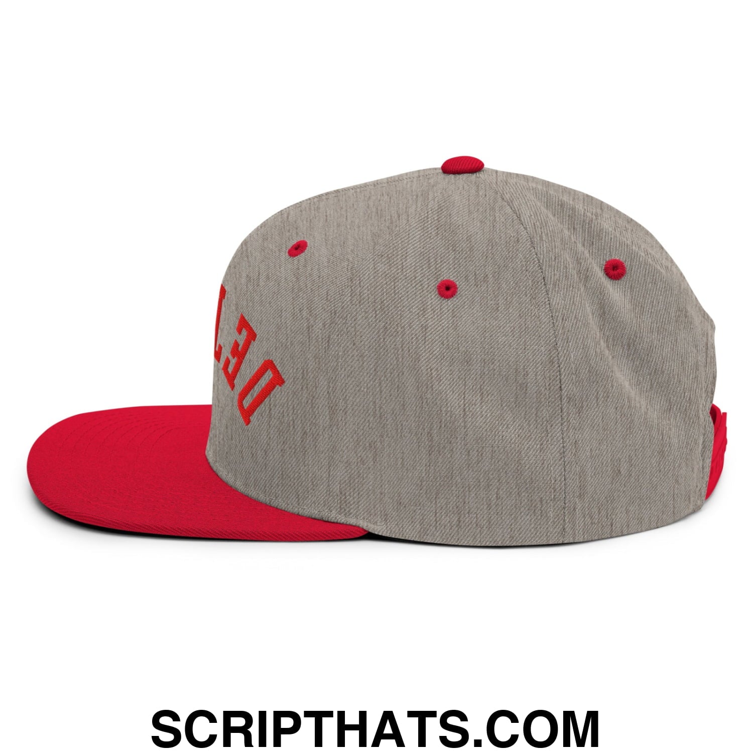 Upside Down Detroit Basketball Embroidered Flat Bill Brim Snapback Hat Heather Grey Red