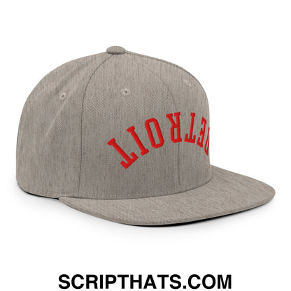 Upside Down Detroit Basketball Embroidered Flat Bill Brim Snapback Hat Heather Grey