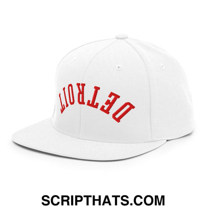 Upside Down Detroit Basketball Embroidered Flat Bill Brim Snapback Hat White