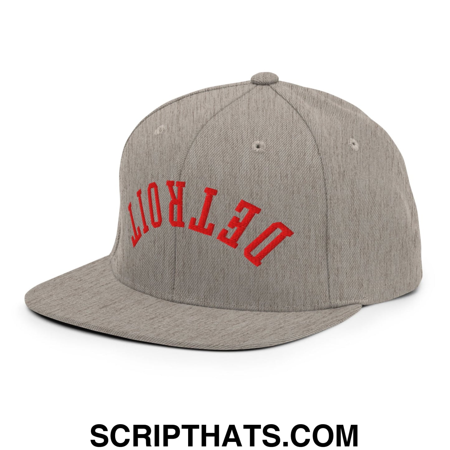 Upside Down Detroit Basketball Embroidered Flat Bill Brim Snapback Hat Heather Grey