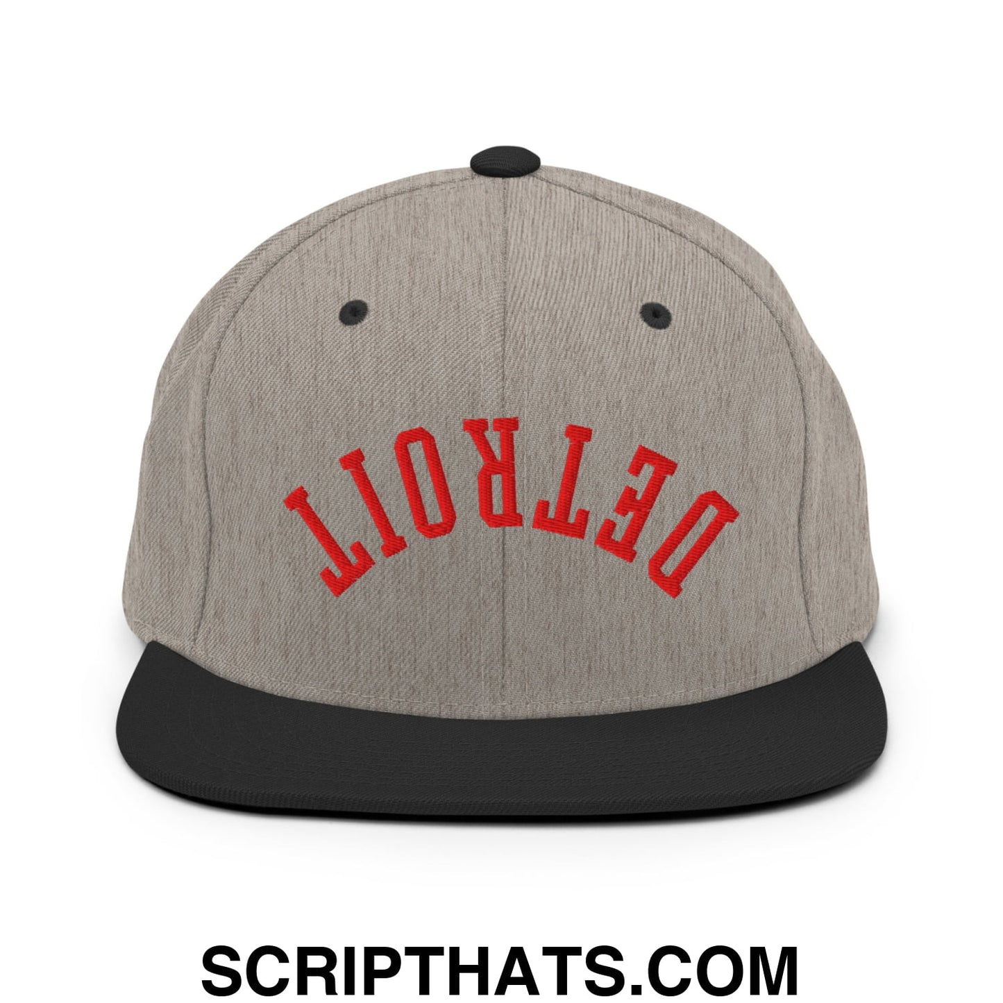 Upside Down Detroit Basketball Embroidered Flat Bill Brim Snapback Hat Heather Black