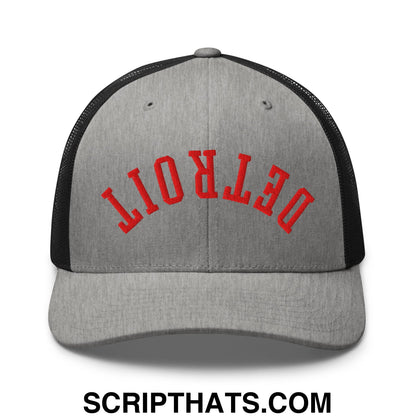 Upside Down Detroit Basketball Embroidered Mesh Trucker Hat Heather Black