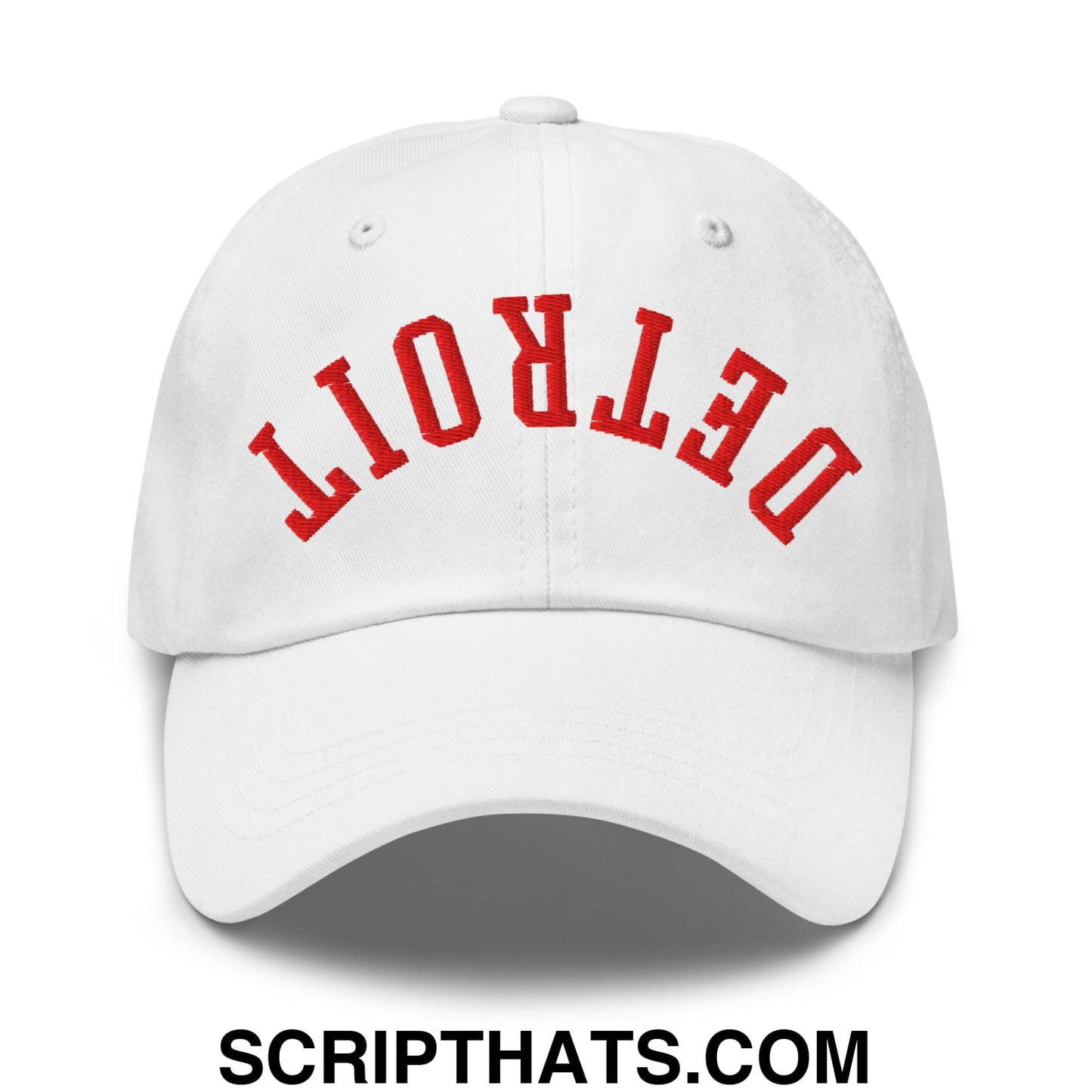 Upside Down Detroit Basketball Embroidered Unstructured Dad Hat White
