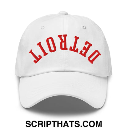 Upside Down Detroit Basketball Embroidered Unstructured Dad Hat White