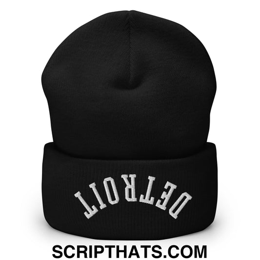 Upside Down Detroit Embroidered Cuffed Knit Beanie Black
