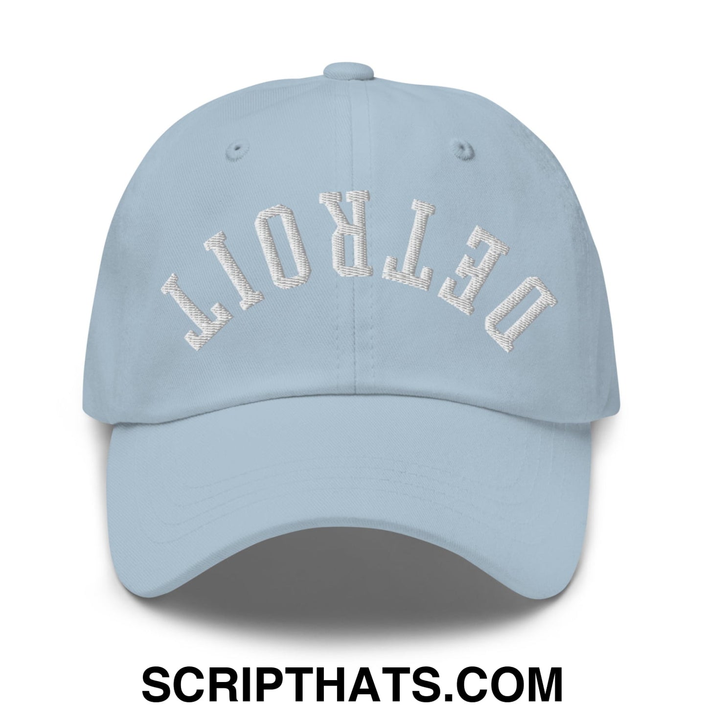 Upside Down Detroit Embroidered Unstructured Dad Hat Light Blue
