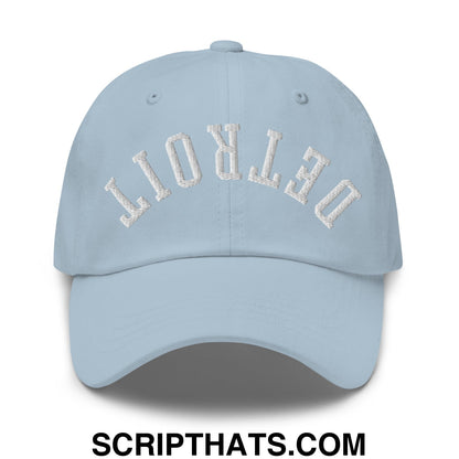 Upside Down Detroit Embroidered Unstructured Dad Hat Light Blue