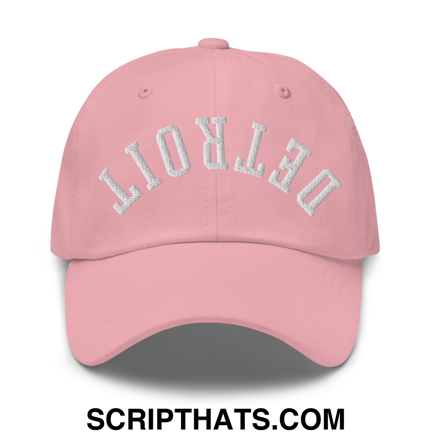 Upside Down Detroit Embroidered Unstructured Dad Hat Pink