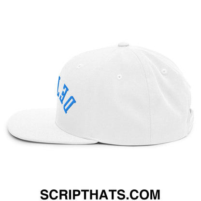 Upside Down Detroit Football Embroidered Flat Bill Brim Snapback Hat White