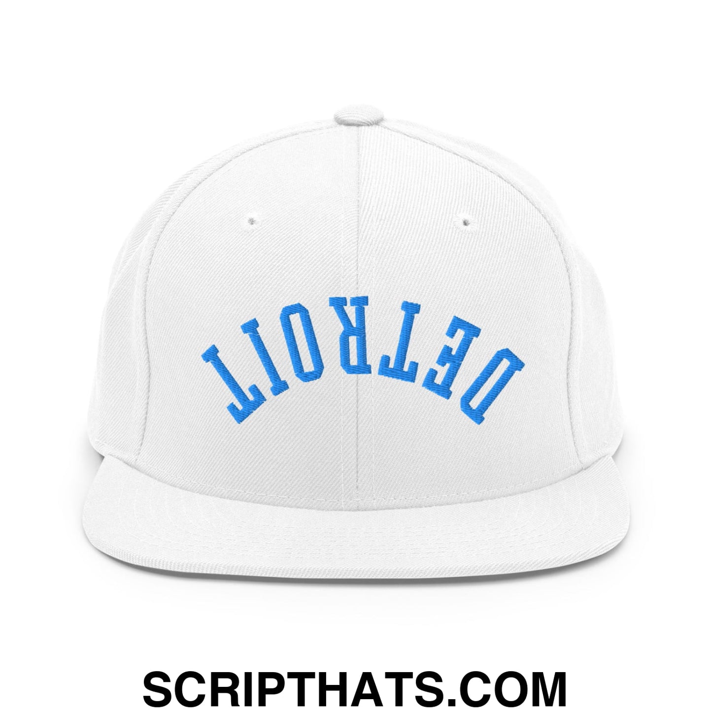 Upside Down Detroit Football Embroidered Flat Bill Brim Snapback Hat White