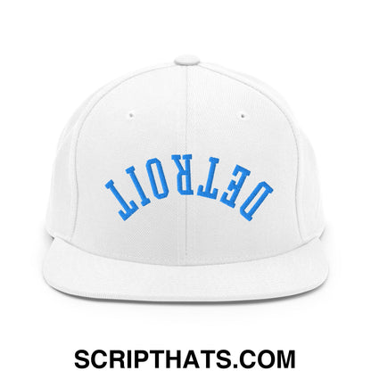 Upside Down Detroit Football Embroidered Flat Bill Brim Snapback Hat White