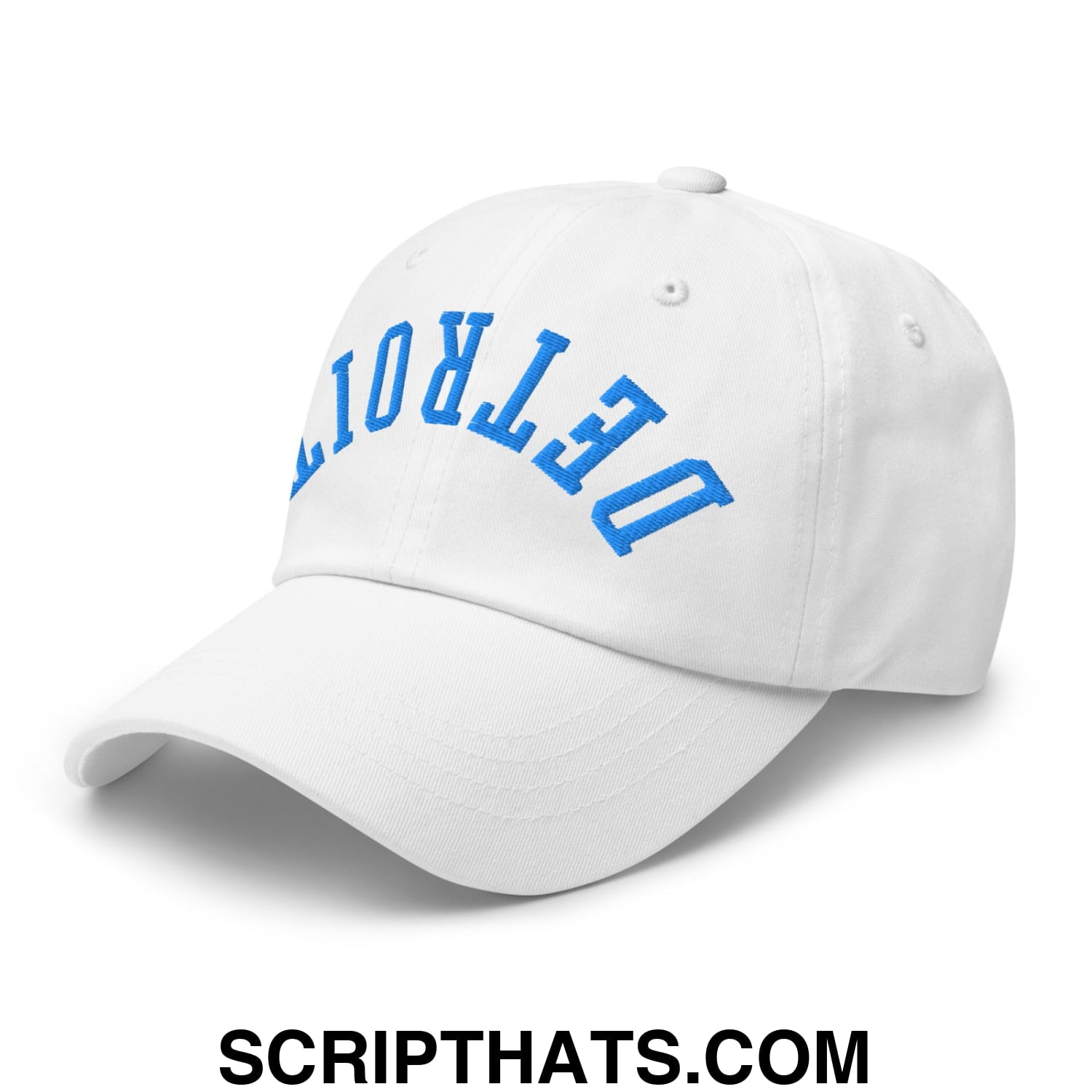 Upside Down Detroit Football Embroidered Unstructured Dad Hat White